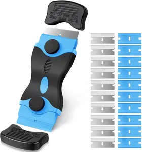 2-in-1 Blue Blade Scraper Set | Includes 20 Blades – 10 Silicone and 10 Stainless Steel | Scratch-Free Cleaning Tool for Sticker Paint Grease and Residue | Safe for Glass Stovetop Oven Tile and Walls | Thoughtful Gift for Women