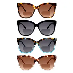 4-Piece Fashionable Dual-Focus Blue Light Blocking Reading Sunglasses Suitable For Men And Women Spring Hinges Durable Lenses Stylish Essentials Ideal For Daily Wear, Outdoors, Fishing, And More Timeless Design