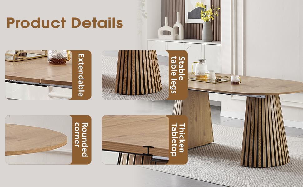 39.37-70.87 Inche Extendable Dining Table, Space Saving Oval Wood Tabletop & Slatted Legs, Flexible Multi-Functional for Kitchen Office Living Room, Natural Wood Color
