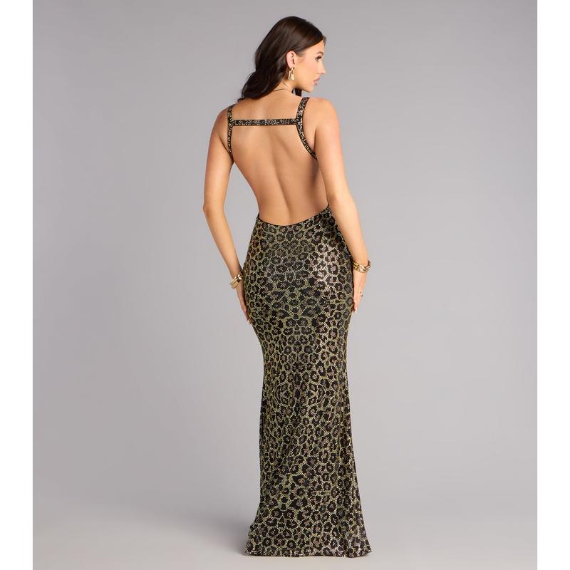Kim Rhinestone Leopard Mermaid Formal Dress