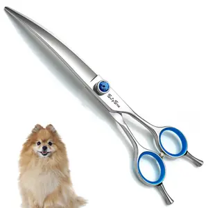 7.5inch 25° Curved Dog Grooming Scissors Professional, Japanese VG10 Stainless Steel Sharp Dog Scissors for Grooming Groomer, Comfortable Ergonomic Handle & Safety Tip, Pet Cat Shears for Dogs Cats Face Paws Cutting