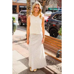 Oatmeal polka dot midi skirt