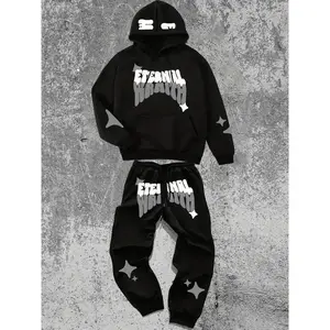 Tiktok Trendy Letter Print Sportswear Set, Soft Comfortable Home Casual Wear, Urban Street Style for Relaxing at Home & Personal Outings, Streetwear Tracksuit Set