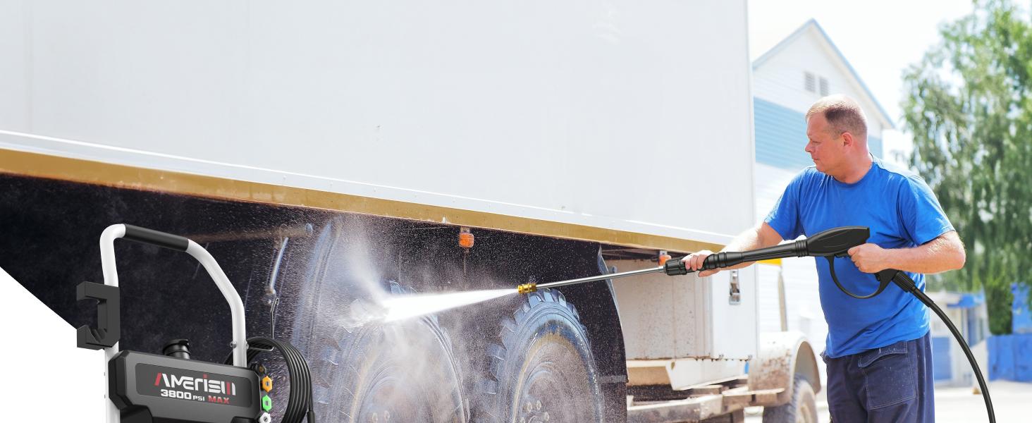 Gas Pressure Washer 3800 PSI 2.5 GPM, 212CC High Pressure Washers 4-Stroke OHV Engine 10-Inch High Wheels with 5 Nozzle Set Include Soap Tank for Cars Fences Driveways Patios Furniture Home(AL1038A)