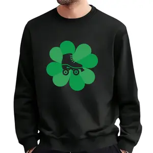Men's All-Season Long Sleeve Sweater – Green Four-Leaf Clover Roller Skating Graphic