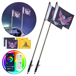 VEVOR 2 PCS 4 FT Whip Light,  APP & RF Remote Control Led Whip Light, Waterproof RGB Chasing Lighted Whips with 4 Flags, for UTVs, ATVs, Motorcycles, RZR, Can-am, Trucks, Off-road, Go-karts