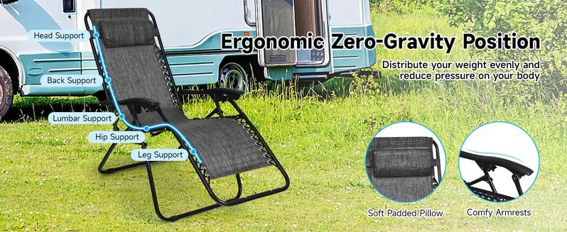 COSTWAY Zero Gravity Chairs Set of 2, 3 PCS Folding Zero Gravity Lawn Chair Set with Side Table Cup Holders & Adjustable Headrest, Reclining Patio Chairs, Zero Gravity Lounger for Patio Poolside-Deals for You Days