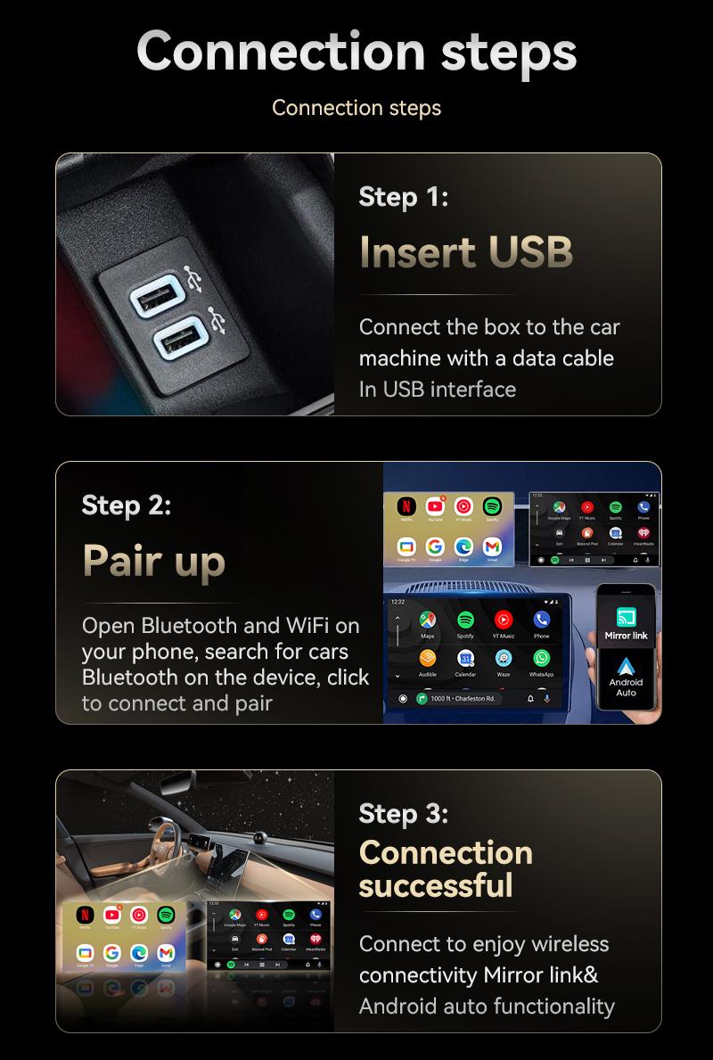 Yurnlv 2026 Wired to Wireless Android auto Adapter, Mirror link/Android auto 2-in-1, Only for Android, Mirror Touch Wireless Android Auto Adapter