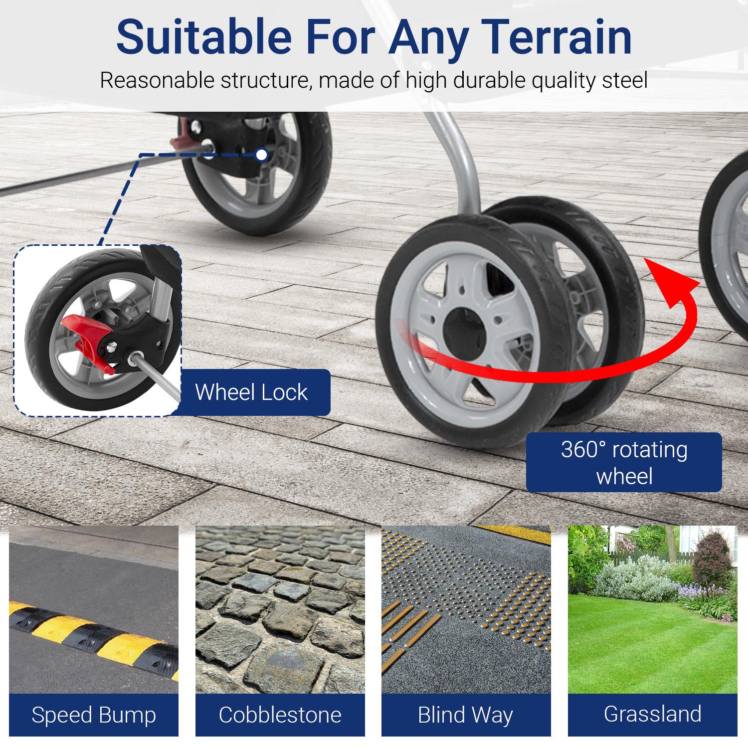 BestOffice 3/4 Wheels Pet Stroller for Cats & Dogs All Pets Up to 25lbs Foldable Travel Carrier Safety Leash & Mesh Windows Lightweight Jogger Stroller with Storage Basket