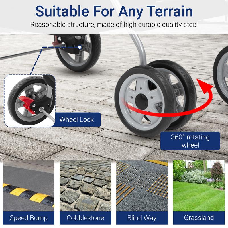 BestOffice 3/4 Wheels Pet Stroller for Cats & Dogs All Pets Up to 25lbs Foldable Travel Carrier Safety Leash & Mesh Windows Lightweight Jogger Stroller with Storage Basket