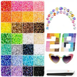 28 grids, 28,000 resin sequins, in various colors, heatable for repair, dazzling DIY accessories, suitable for clothing, cups, shoes, fabric decoration, equipped with tweezers, magnetic pen and free gifts.