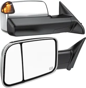 Smoked Power Heated Tow Mirrors Compatible with 2009-2018 Dodge Ram 1500, 2010-2018 2500 3500, 2019-2024 1500 Classic Flip Up Extended Trailer Towing Side Mirrors with Puddle Light, Chrome Housing，Cars accessories