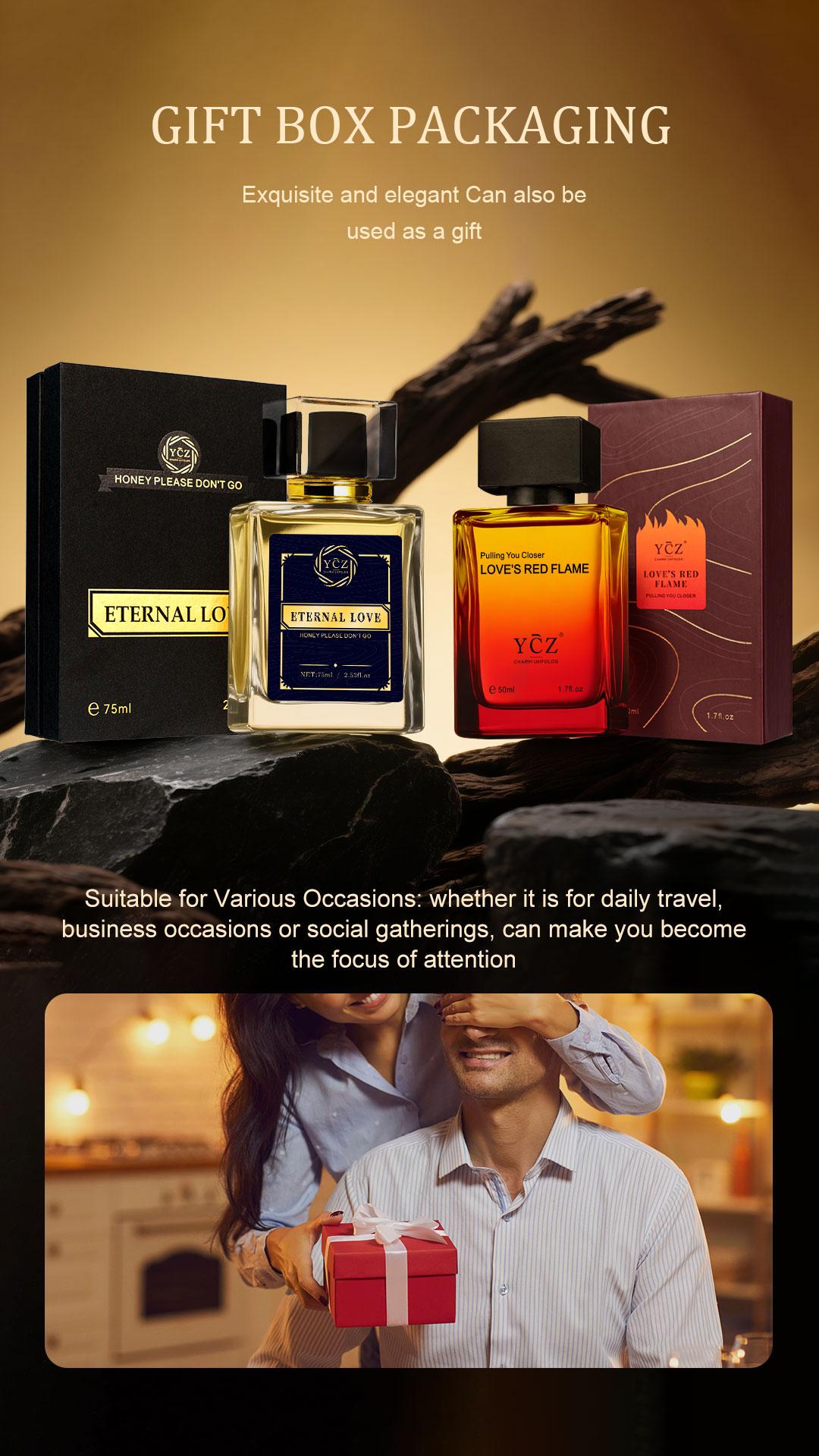 YCZ Men's Double Perfume Gift Set Eternal Love Spicy Woody EDP 75ml & Love's Red Flame Fruity Chypre EDP 50ml Long Lasting Fragrance Set with Exclusive Gift Box