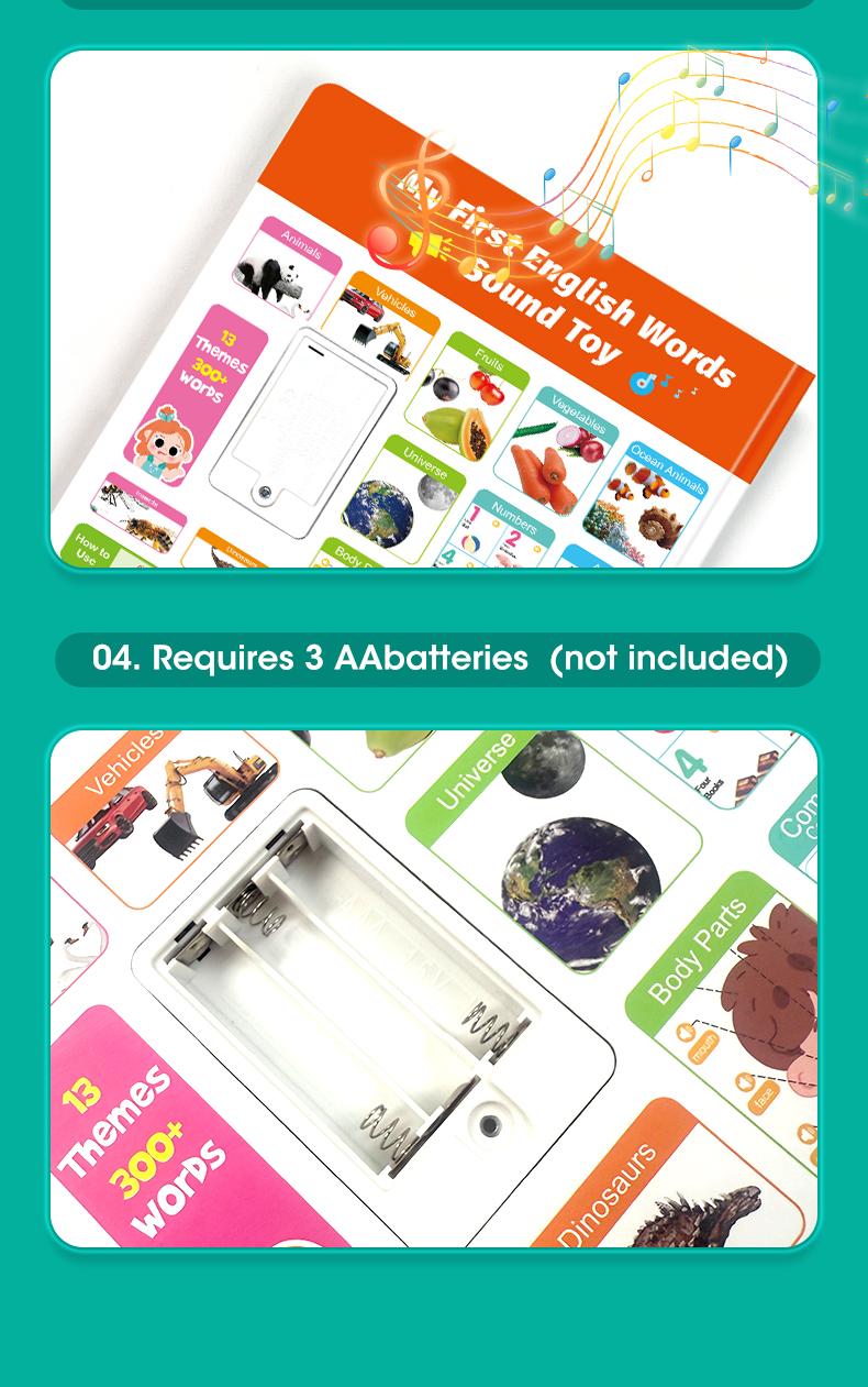 My First English Words Sound Book,2025 Upgraded 1–6 Years,300+ Words,13 Learning Themes.Talking Book Interactive Educational Toy Montessori Learning for Toddlers Preschool Kids.