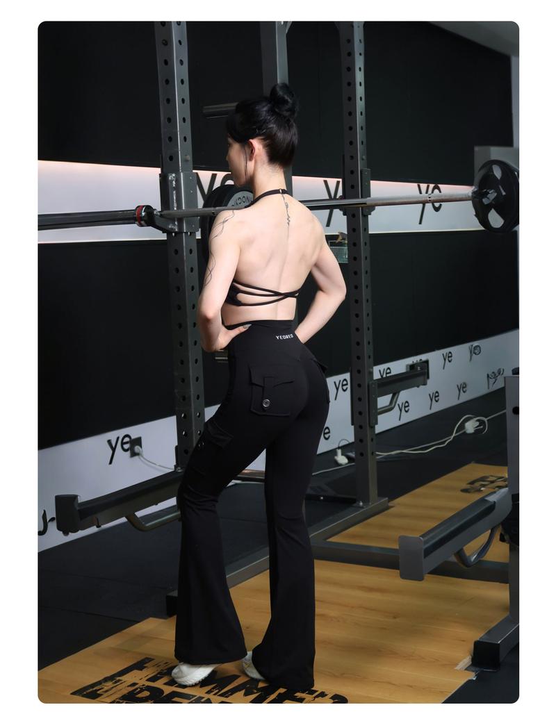 YEOREO CoreFlex High Waist Tummy Control Flare Leggings with Pockets Seamless Scrunch Butt-Lift Cargo Yoga Gym Pants