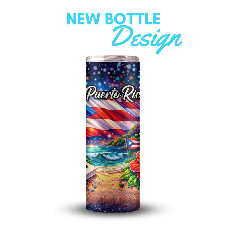 Puerto Rico Stainless Steel 20oz Tumbler with Plastic Straw and Clear Lids.  Drinkware Water Bottles