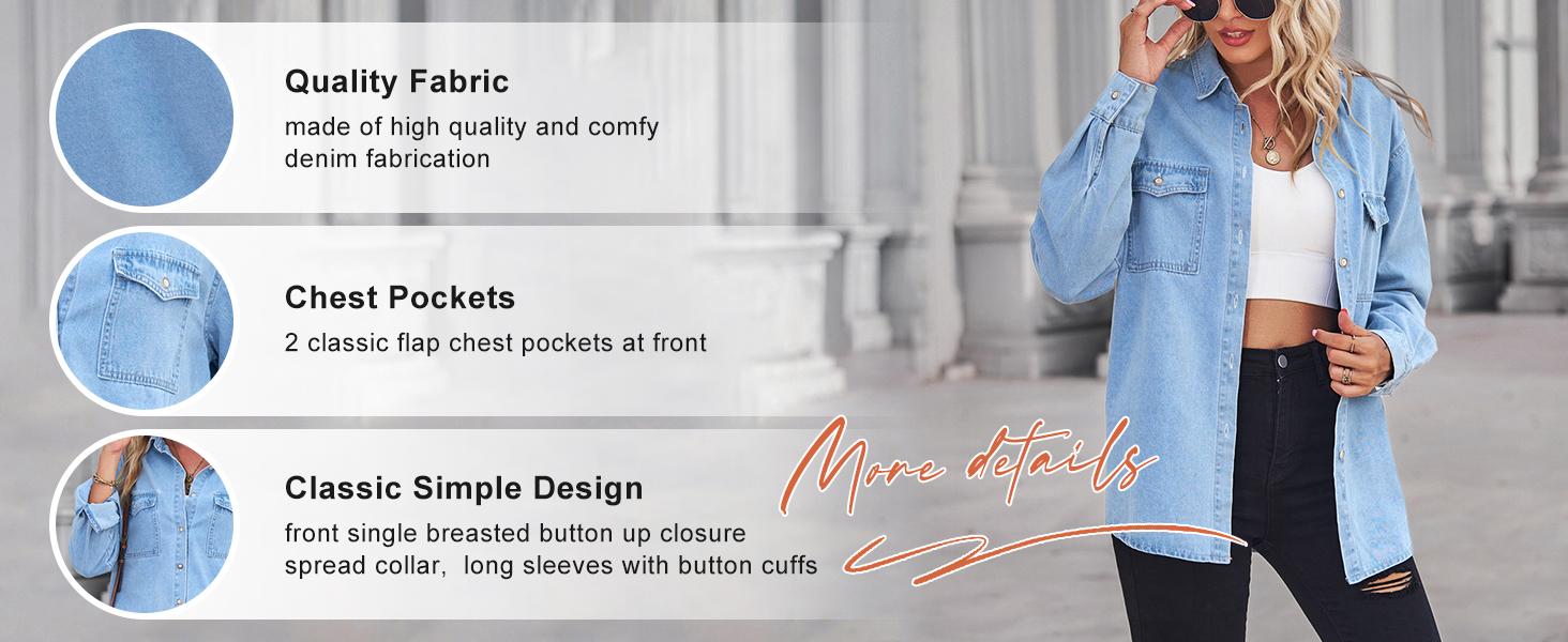 Ebossy Women's Spring Long Sleeve Denim Jean Shirts Button Down Shirt Business Casual Tops Blue Womenswear Ebossy Women's Spring Long Sleeve Denim Jean Shirts Button Down Shirt Business Casual Tops Blue Womenswear