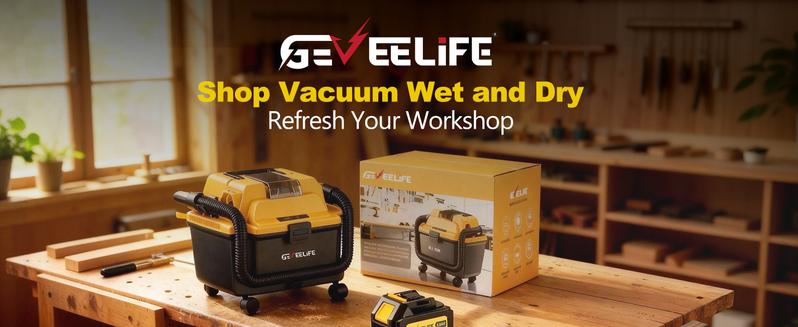 GEVEELIFE Cordless Shop Vac Wet and Dry 4.3 Gallon with 2 x 5.0Ah Batteries Fast Charger HEPA Filter Strap Wheels 3-in-1 Vacuum Cleaner for Garage Car Workshop