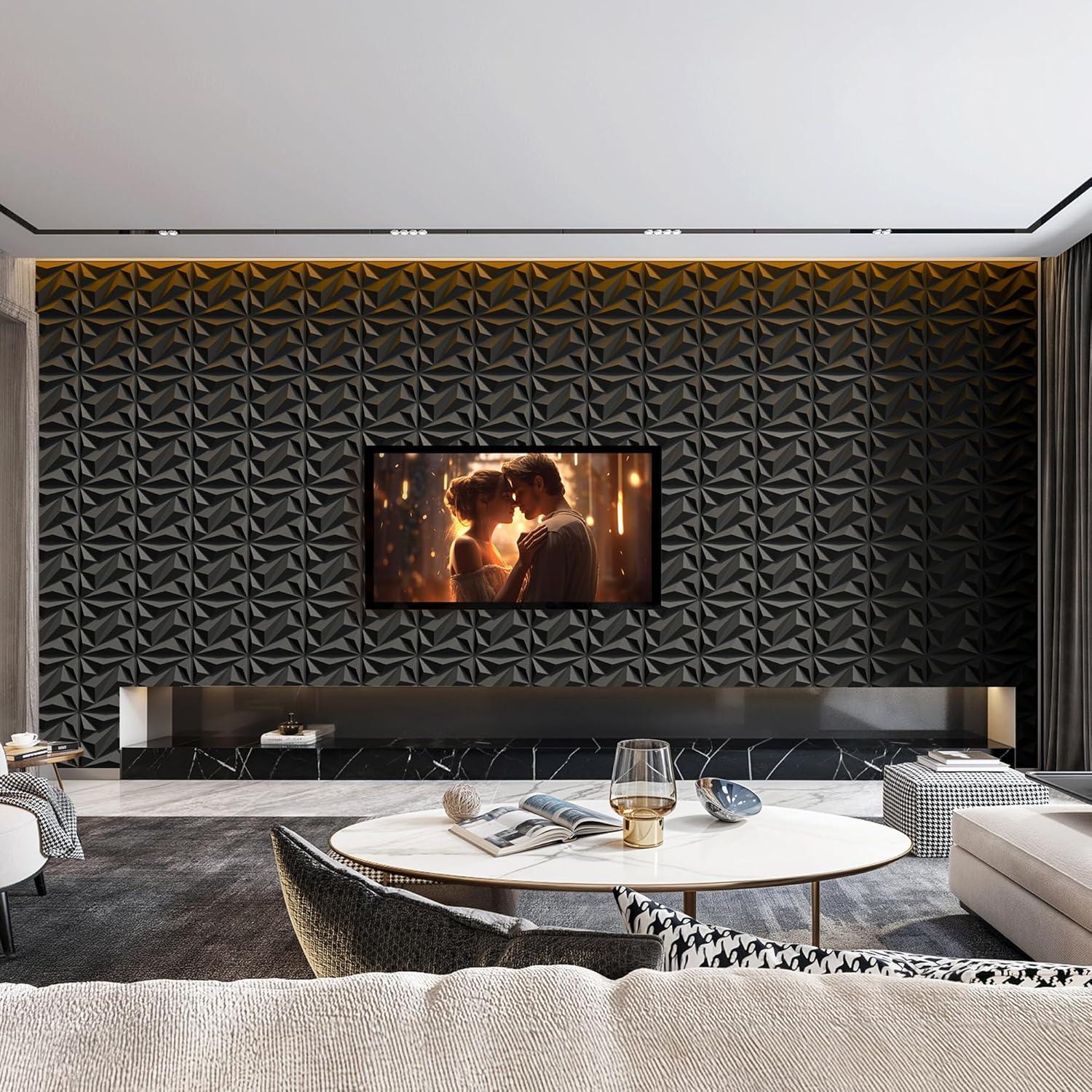 FLOLEOPA PVC Plastic 3D Wall Panels Waterproof Fire Resistant 11.8x11.8 Inches 1mm Thickness Modern Home Decor Ideal for Living Rooms Bedrooms Hotels Offices Game Rooms TV Feature Walls Geometric Patterns Easy Installation
