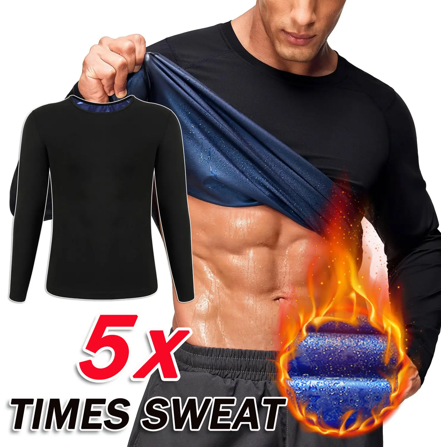 CATTIBOR Menswear Sweat Sauna T-Shirts,Men Sport Vest Long Sleeve Shapewear,Men Breathable Vest Tank Top,Fitness Workout Sports Vest Excerise Waist Trainer Long Sleeve Shirt,GYM Wear,Workout Clothing,Men Underwear