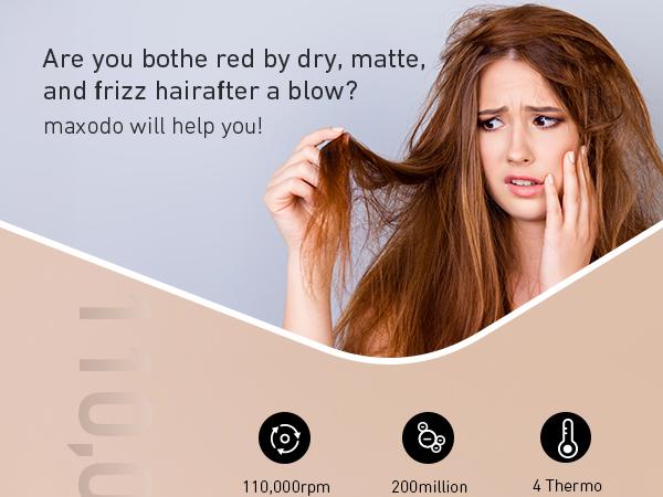 Maxodo 1400W High-Speed Hair Dryer with Ion Technology & Brushless Motor for Salon-Quality Drying 110,000 rpm 200 Million Ions Healthy Shine 360° Diffusers