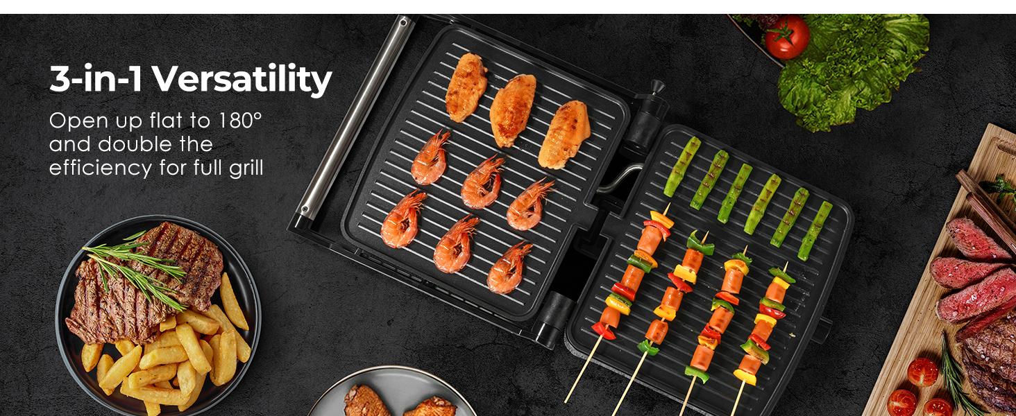 OSTBA Panini Press Grill Indoor Sandwich Maker with Temperature Setting, 4 Slice Large Non-stick Versatile Grill, 180 Degrees to Fit Any Type or Size of Food, Removable Drip Tray, 1200 W Household Appliances grill for outdoor Universal Griddle