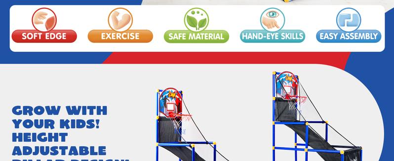 2025 Toys for Kids Arcade Basketball Game Set with 4 Inflatable Balls & Hoop Outdoor Sport Play Easy Set Up Air Pump Included Christmas Gifts for Kids Boys Adjustable basketball hoop Valentine's Day Gifts for Kids