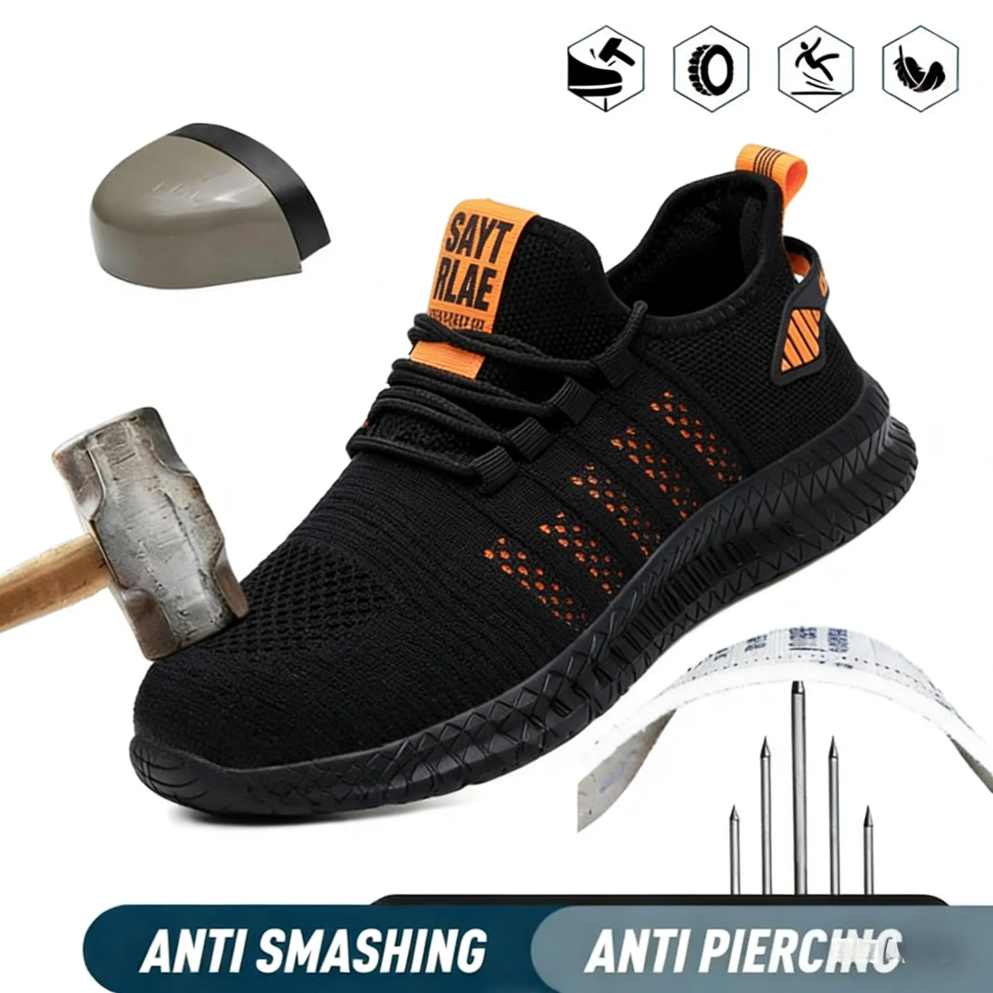 Men's & Women's Steel Toe Work Safety Sneakers - Durable Closed Round Toe Sports Shoes, Anti-Smashing, Anti-Stab, Breathable Mesh Trainer for Industrial All-Season Comfort