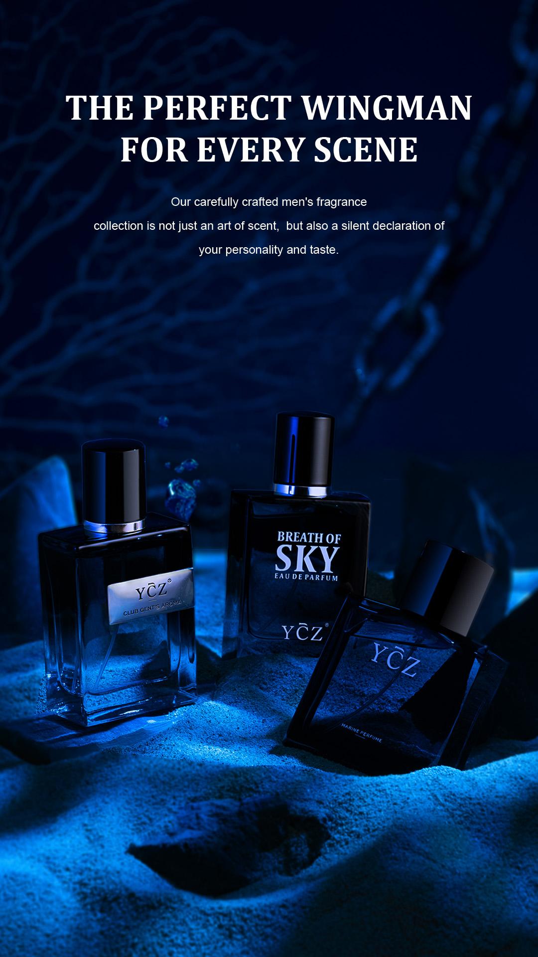 YCZ Men's Mystic Allure Collection Fragrance Set YCZ Marine Eau De Cologne Club Cologne Breath of Sky Cologne Fruity Rose Amber Notes Gift Box Packaging Long Lasting Light Scent Masterpiece Trio Signature Scents