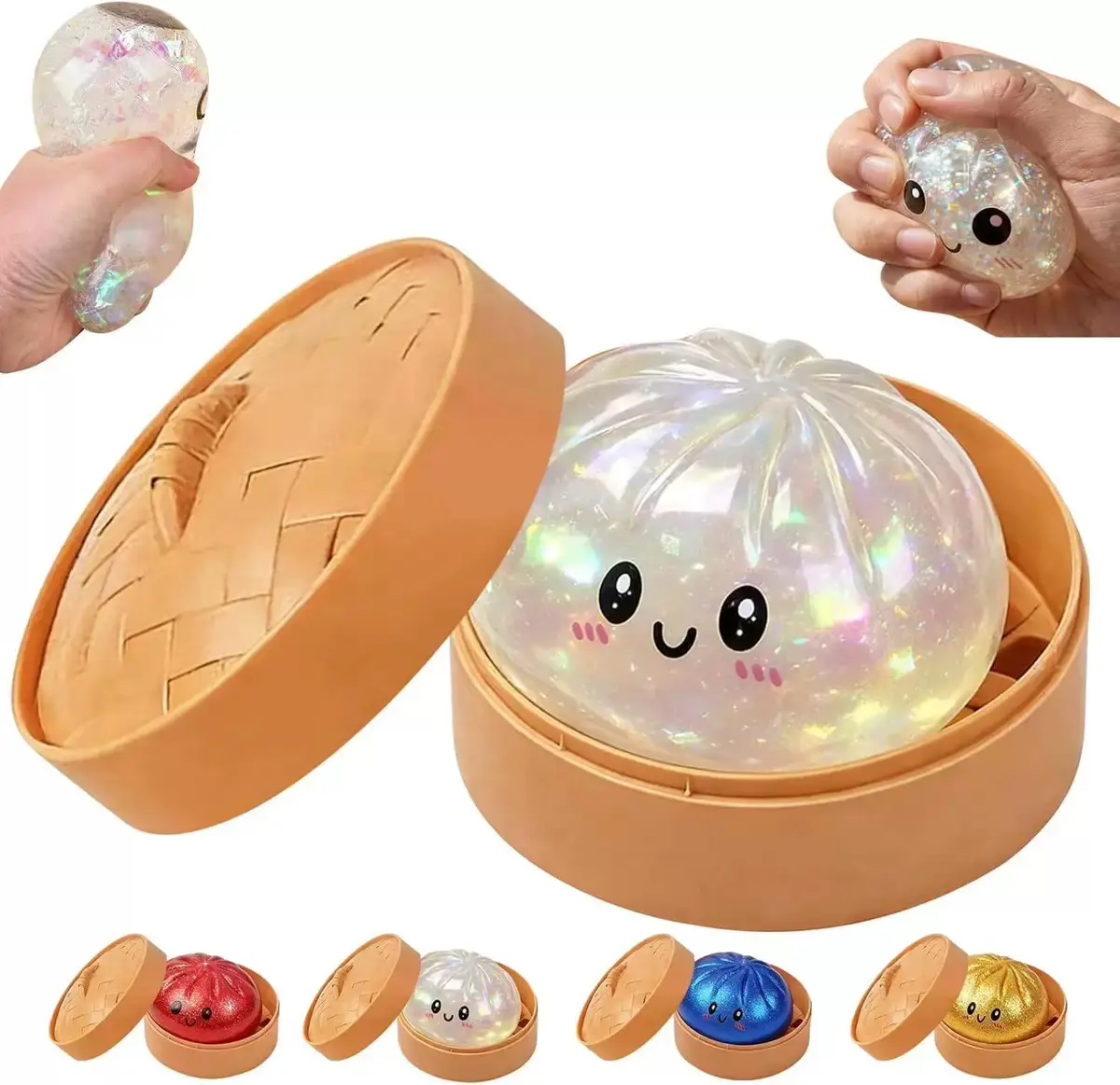 Glitter Dumpling Squishy with Box, Dumpling Squishy Fidget Toy,Dumpling Squishy Blind Box, Soft Glitter Sensory Fidget Squeeze Toy, Stress Relief & Anxiety Relief Decompression Toy with Box