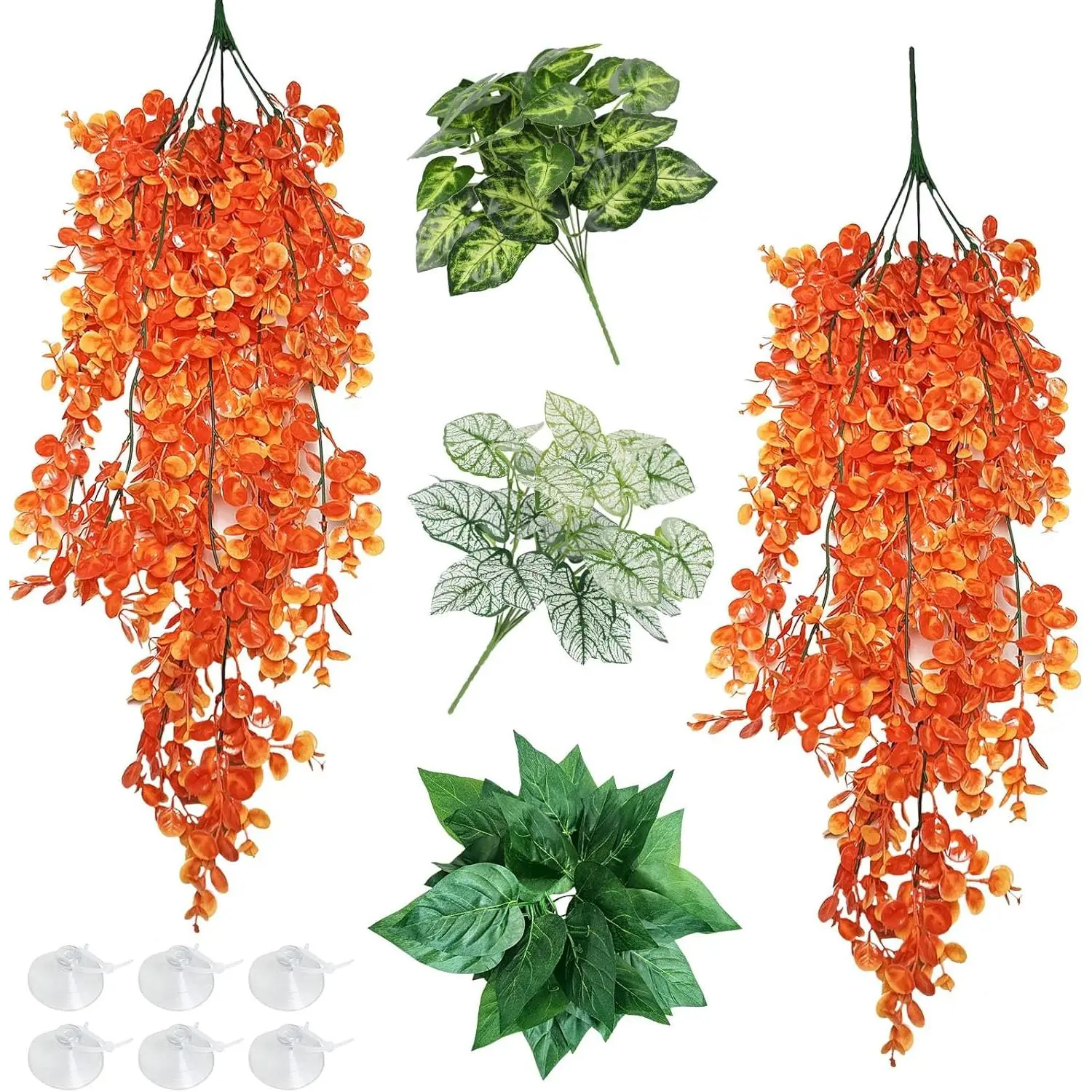 Modern 5-Count Suction Cup Reptile Climbing Decor, Artificial Terrarium Accessories for Bearded Dragon Tanks (Orange)