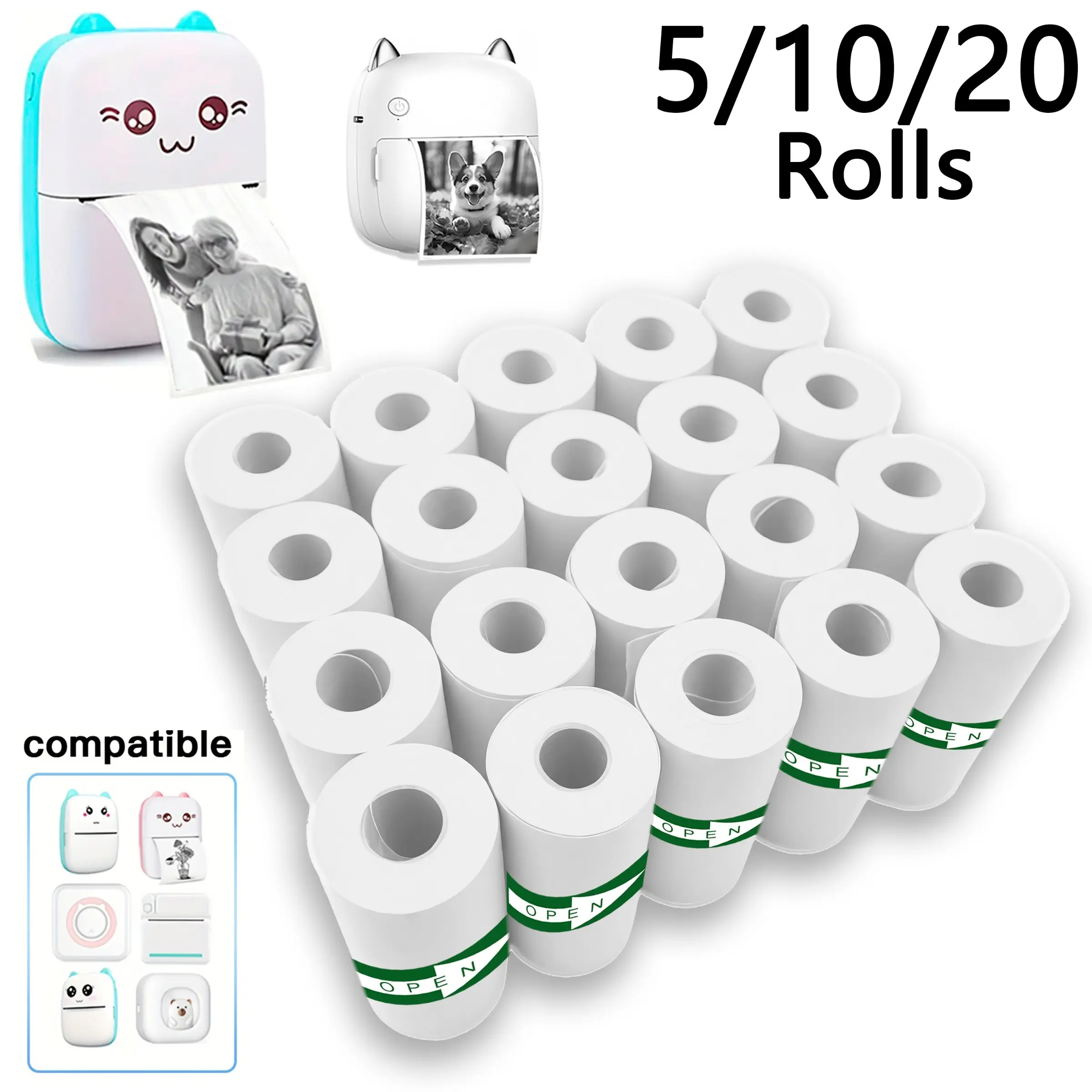 10 Rolls Mini Thermal Paper Stickers, Direct Thermal Labels, Self Adhesive Stickers for Instant Printers and Thermal Cameras, No Ink Needed, Perfect for Photos, Notes, DIY Projects
