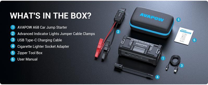 AVAPOW 6000A Car Jump Starter(For All Gas/Up to 12L Diesel),Power bank,Dual USB Quick Charge,AC/DC,12V Jump Pack with Built-in LED Bright Light