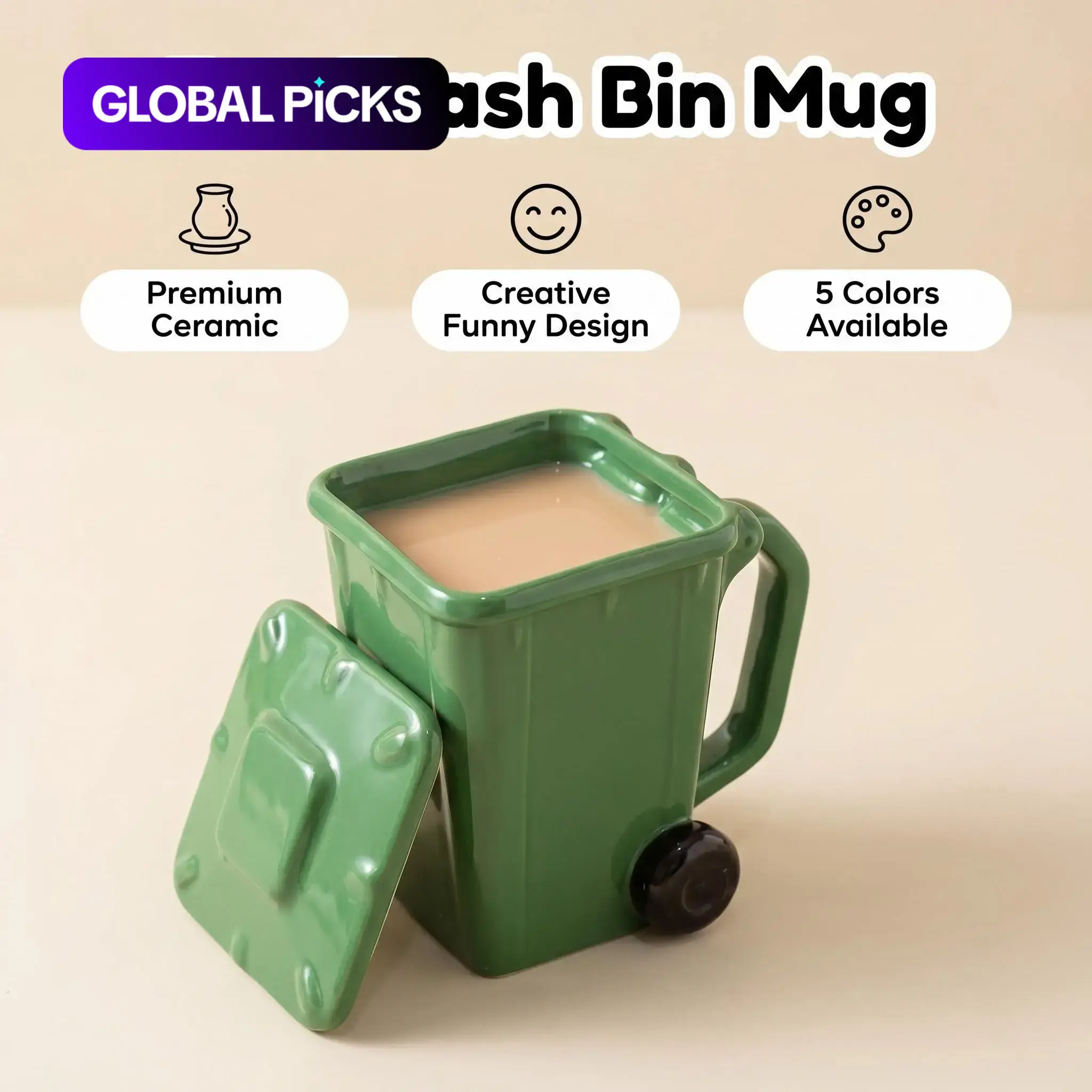 Creative Trash Can Shaped Ceramic Coffee Mug, Funny Novelty Water Cup, Unique Birthday Gift for Best Friend, Novelty Drinkware