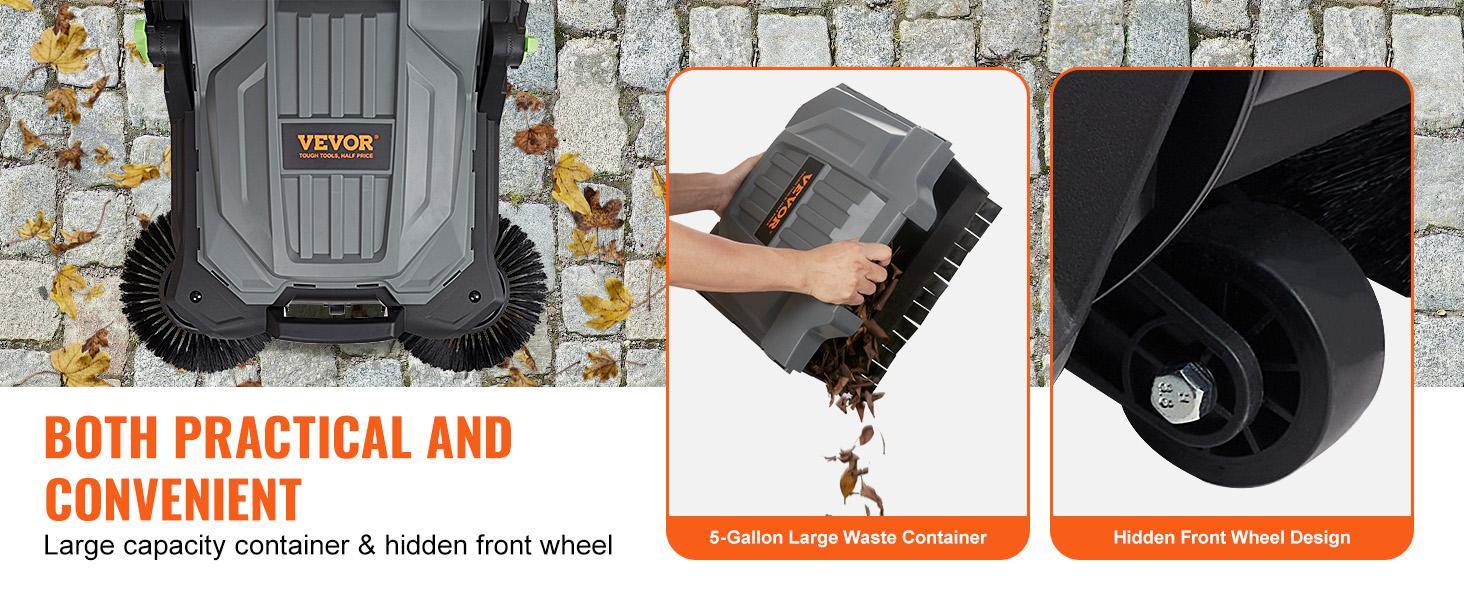 VEVOR Walk-behind Hand Push Floor Sweeper, 25.6" Sweeping Width Floor Sweeper Manual Non-Electric, 5-Gallon Waste Container, Angle & Height Adjustable Folding Handle for Walkway, Yard, Garage, Patio  VEVOR Super Brand Day