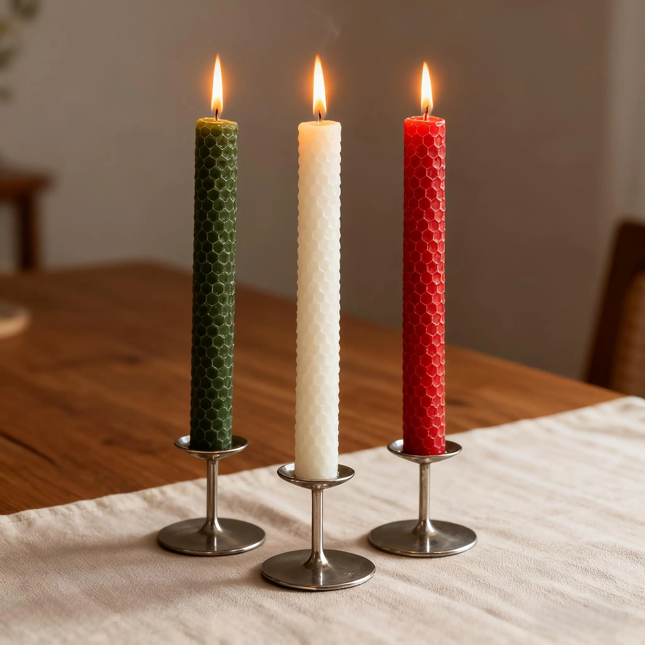 3-pack honeycomb beeswax taper candles, 2×20cm handmade rolled long candles, dripless clean burning taper candle, 3 color optional, home table decor for candlelit dinner festive table setting holiday gift