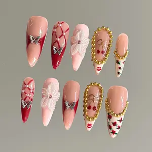 NailVesta CHERRY GLAZE – 100% Handcrafted 3D Press-On Nails | Reusable, Long-Lasting, Salon-Quality