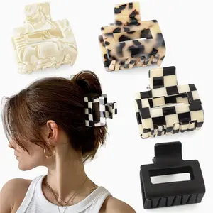 4pcs Square Small Hair Clip Checkered Hair Claw Clips Non-Slip Claw Clips Women's Hair Clips Suitable for Various Occasions