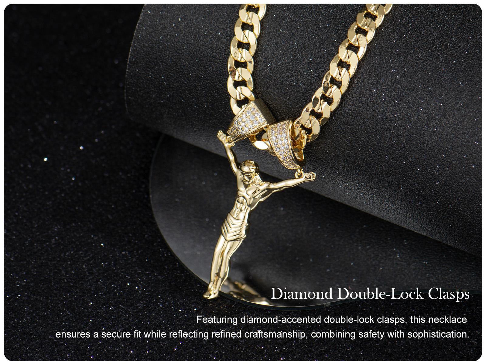 Holylegend 14K Real Gold-Plated Jesus Christ Pendant Necklace for Men and Women, 3D Christ Charm with Diamond Double-Lock Clasps, 24 inches Chain, Religious Gold Plated Jewelry Gift for Fashion Lovers