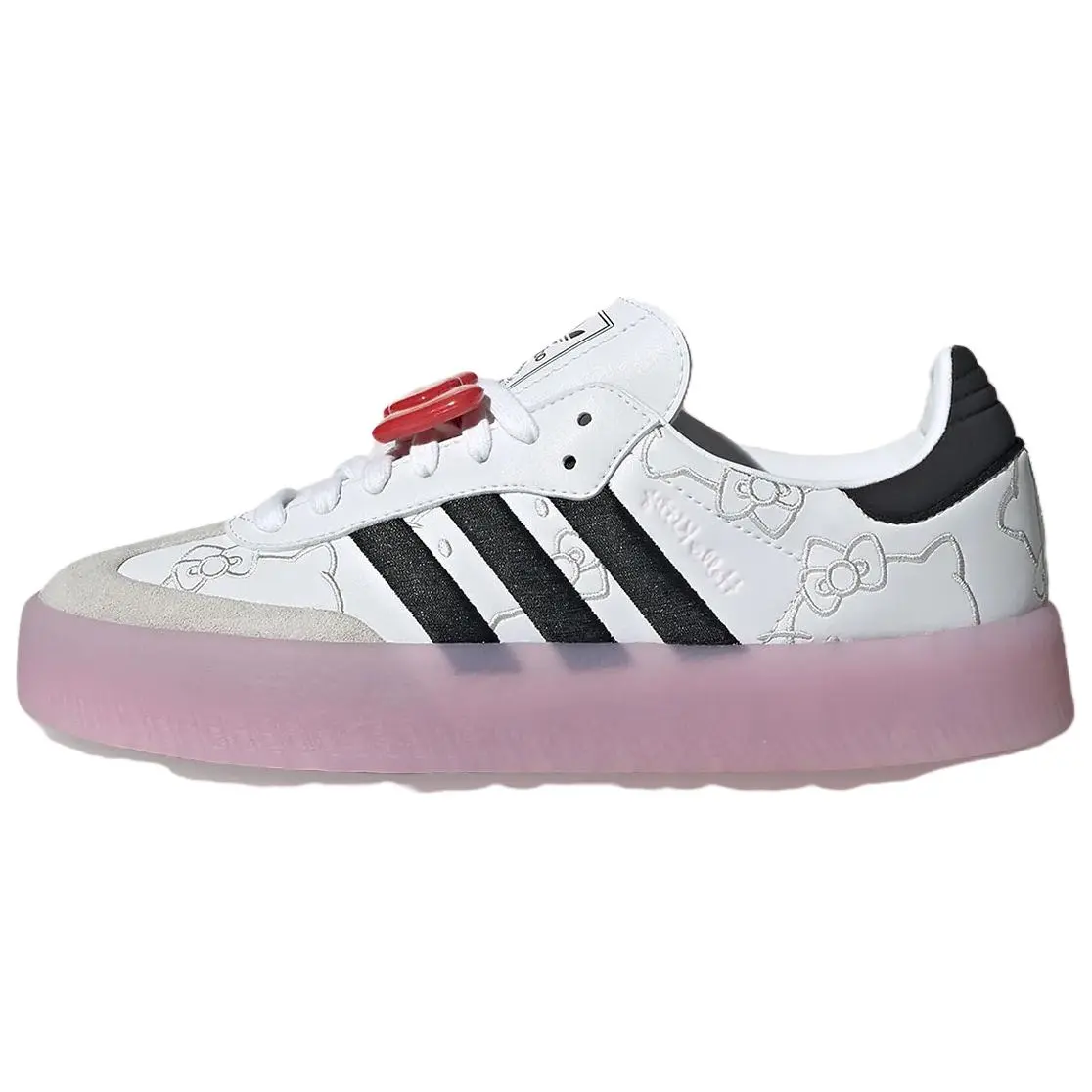 Adidas Hello Kitty X Women's Sambae Casual Footwear - White Black Clear Pink Lace-Up Sneaker, Comfortable Low-Top Trainer, Versatile Skate Shoes IG4450