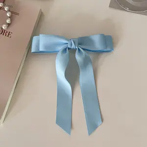 Satin Bow Hair Clip for Women - Trendy Spring Hair Accessory with Ribbon Tail, Elegant Top Knot Clip, Hairpin for Teens & Girls