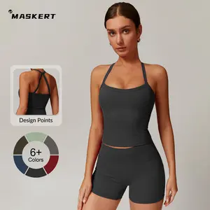 MASKERT Women's  Two Piece Set Sports Tank Top & High Waist Skinny Shorts for Yoga Gym Workout SpringStatements