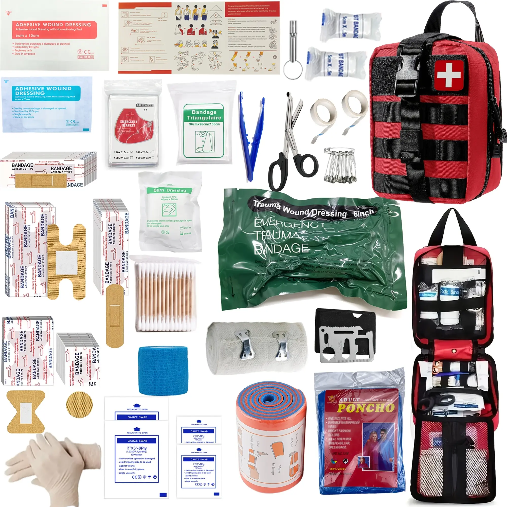 203-Pieces Compact IFAK Trauma First Aid Kit with 800D Ripstop Detachable Molle Pouch - Quick Response Essentials for Camping, Travel, Home Emergencies