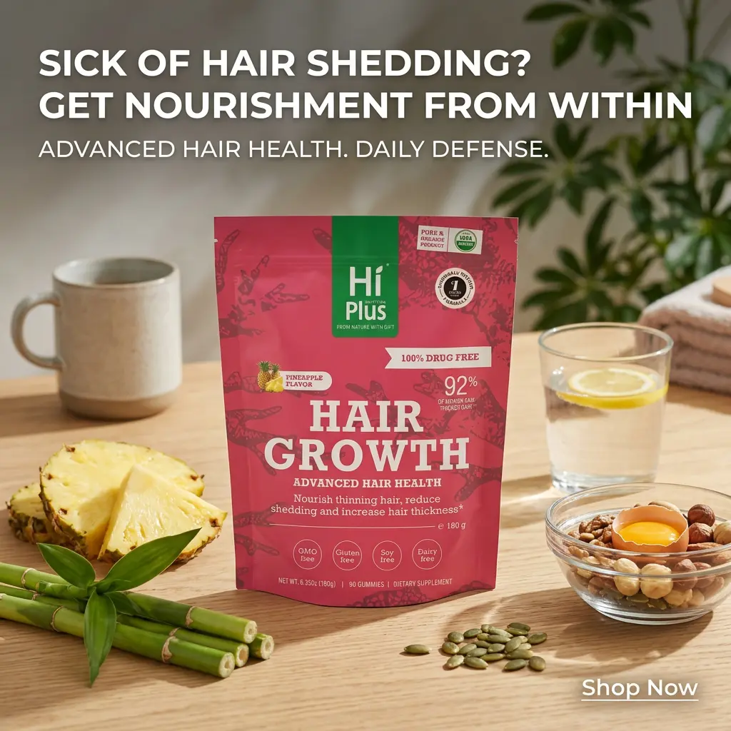 HiPlus Women's Collagen Hair Supplement Gummies - Vegan, Dairy-Free Edible Chewable Beauty Vitamin Healthcare, Biotin, Iron, Pineapple Flavor, 90 Count, Supports Hair Density & Adults' Wellness, Optimum Dietary Formula