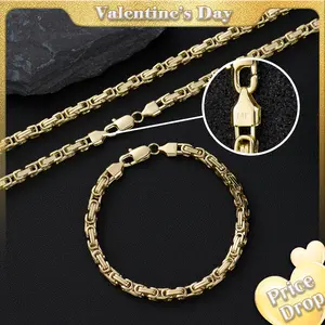 Holylegend 14K Real Gold Plated Franco & Byzantine Necklace & Bracelet Set,Jewelry Set– 5.5mm, 24 Inch, 3D Elegant, Simple & Versatile