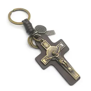 Handcrafted PU Crucifix Christian Keychain Religious Key Ring for Men