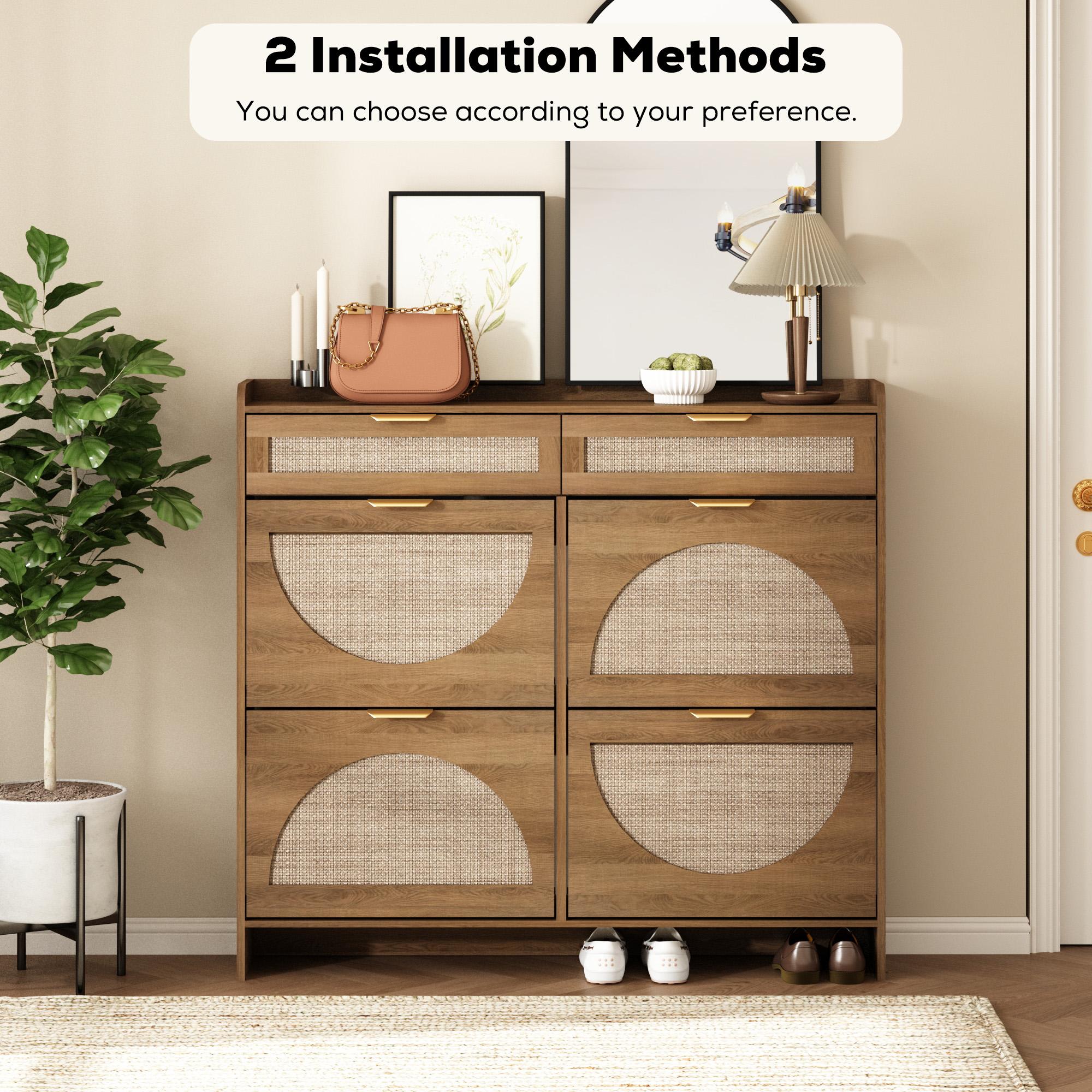 PieDle Furniture Boho-Chic Rattan Shoe Storage with Drawers for Home Entries