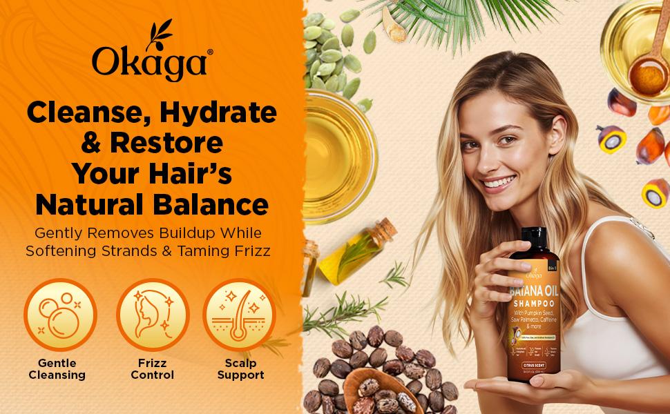 Okaga Batana Oil Shampoo - Support Hair Growth, Strengthening, & Cleansing - 8 in 1 Formula of Natural & Organic Ingredients for Healthy Hair - (300 mL)