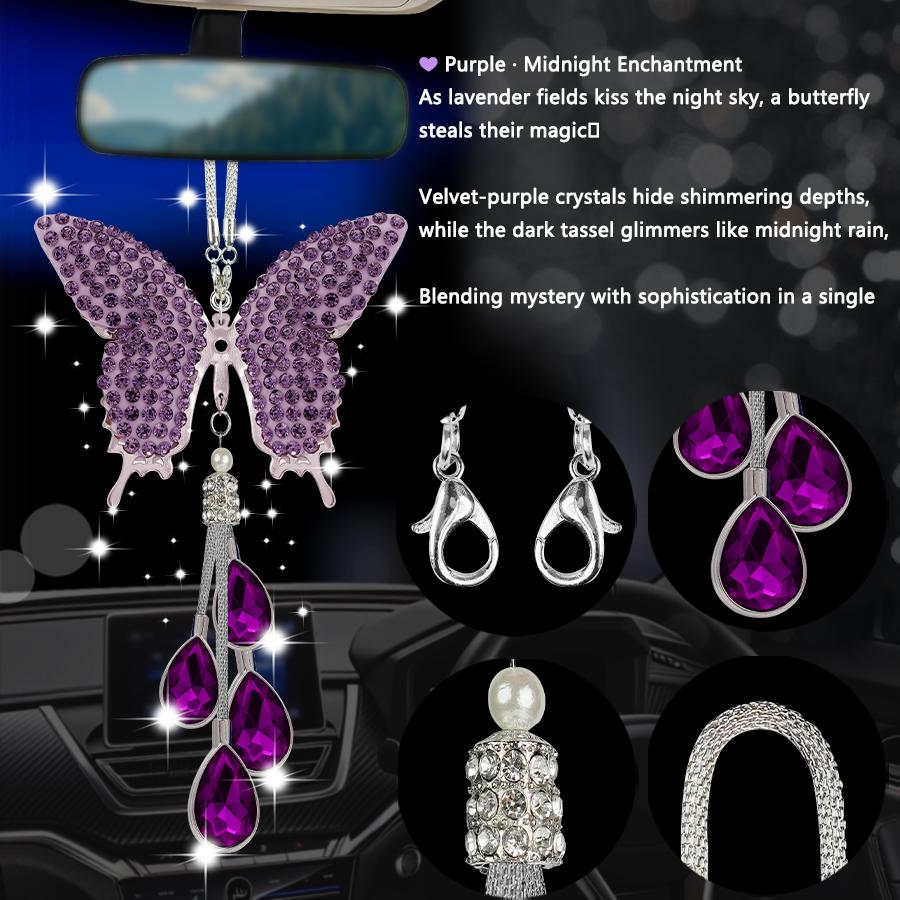 Glam Butterfly Car Mirror Decor with Pearl   Crystal Drops Car Accessories for Her