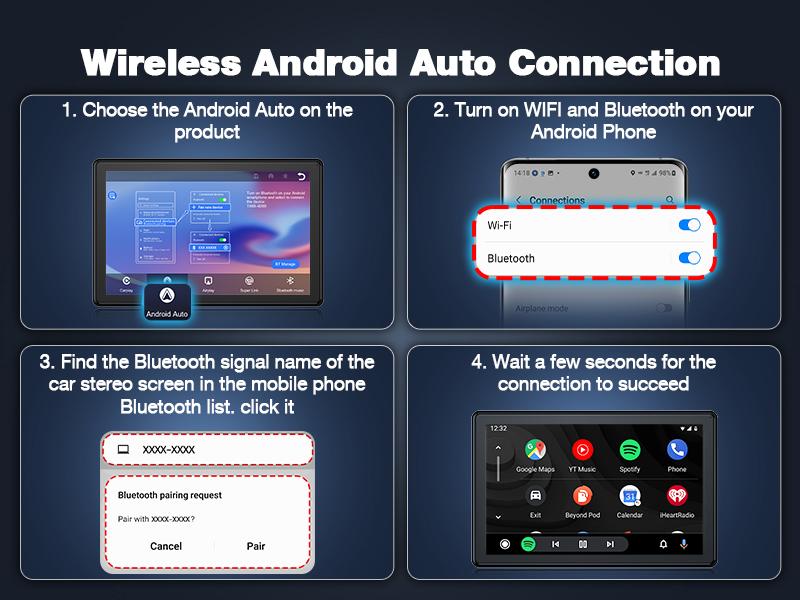 【SpringGlowUp】VOLAM 7-inch Wirelesss CarPlay Screen,supports landscape and portrait display compatible with carplay/Android Auto,supports AUX/Bluetooth/speaker output,suitable for upgrading older car models,in-car audio playback travel navigation